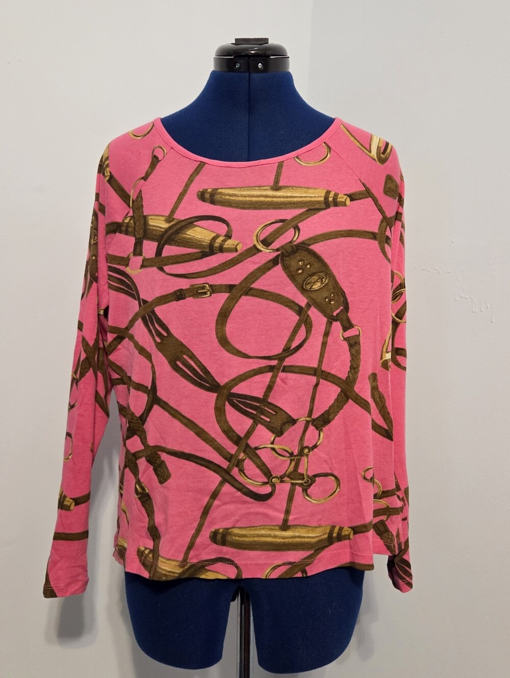 Vintage Pink Cotton Equestrian Long Sleeve Shirt Size M